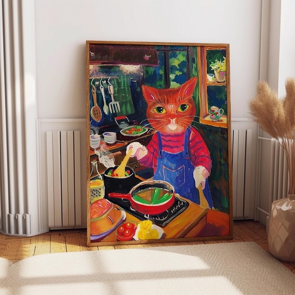 Culinary Cat Art Poster - Whiskered Chef In The Kitchen Wall Art - Picture 1 of 4